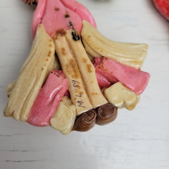 Vintage Christmas Ornaments Handmade Salt Dough Craft Set of 5 signed M.L. '89 - Picture 7 of 15